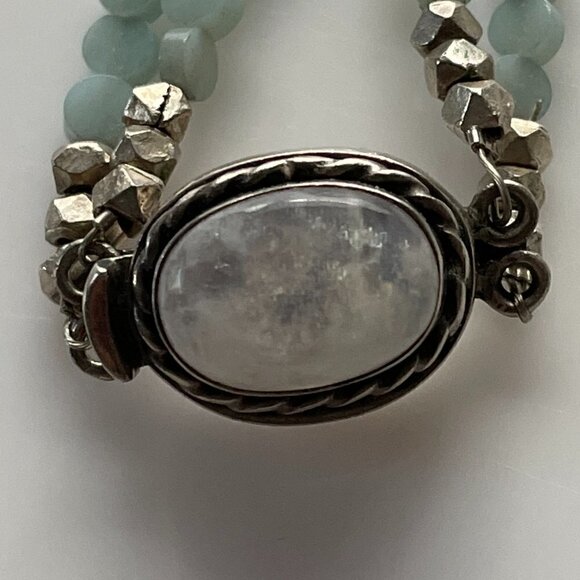 Green Aventurine Double Strand White Cabochon Quartz Pendant Sterling Necklace - Picture 5 of 8